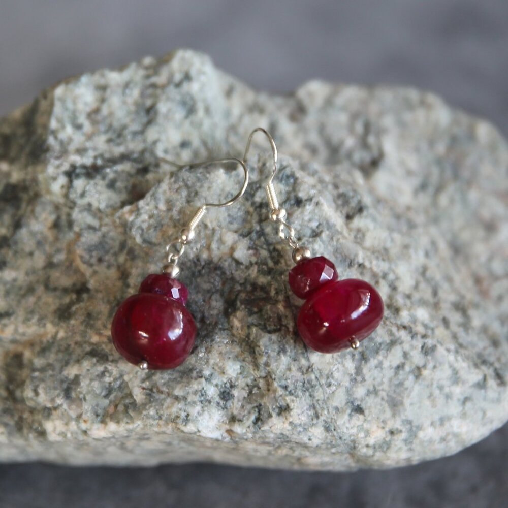 Genuine Ruby and Sterling Earrings, July Birthstone, Mother’s Day Gift